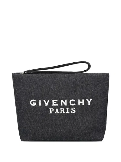 GIVENCHY LOGO-PRINT DENIM CLUTCH BAG