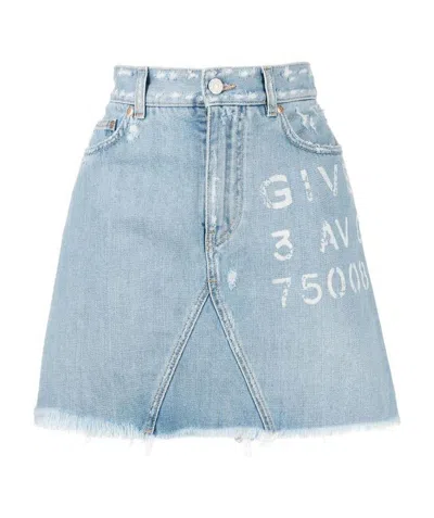Givenchy Logo-print Denim Skirt In Blue