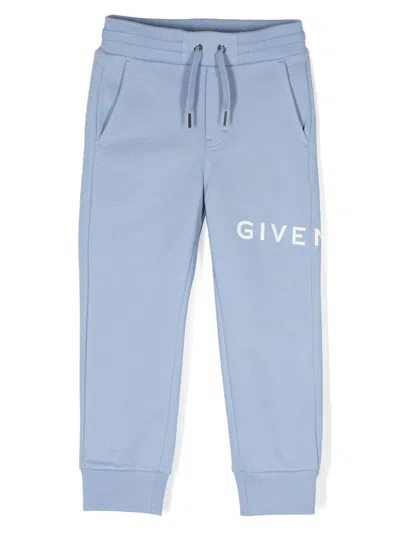 Givenchy Kids' Logo-print Cotton-blend Sweatpants In Blue