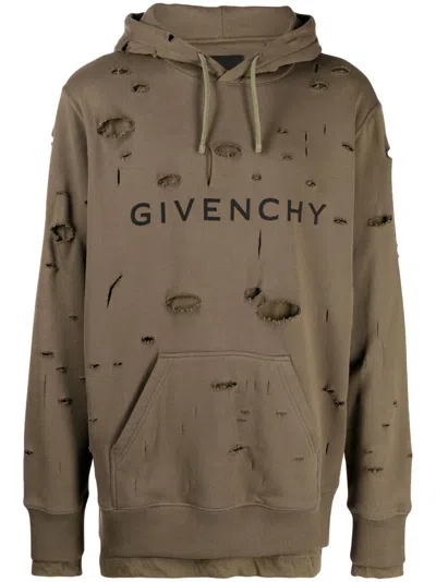 Givenchy Logo-print Distressed-effect Hoodie In Burgundy