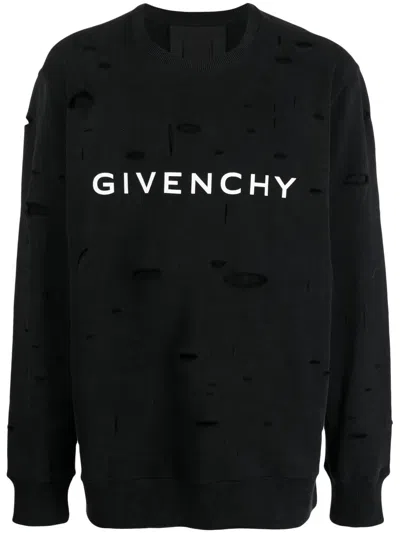GIVENCHY LOGO-PRINT DISTRESSED SWEATSHIRT