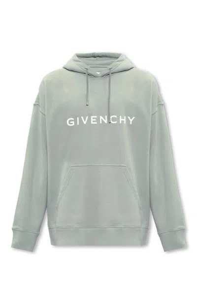 Givenchy Logo Print Drawstring Hoodie In Grey