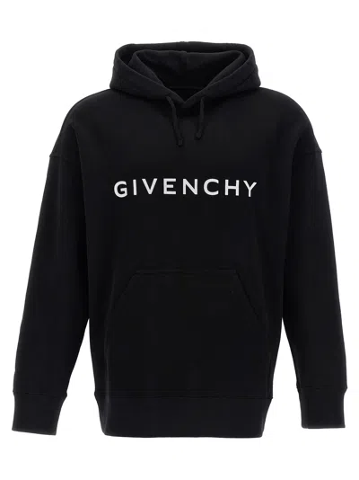 Givenchy Logo Print Hoodie Sweatshirt White/black In Blue