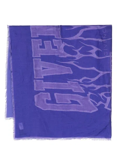 Givenchy Logo-print Modal-cashmere Scarf In Blue