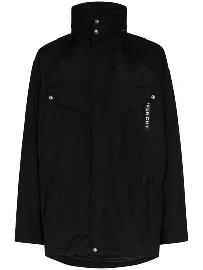 Givenchy Logo Print Parka Jacket In Black