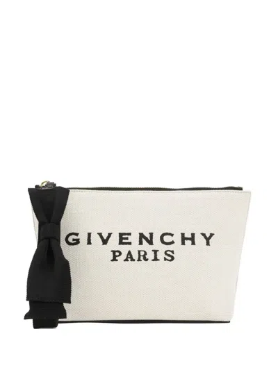 Givenchy Beige And Black Small Logo Cotton Pouch In White