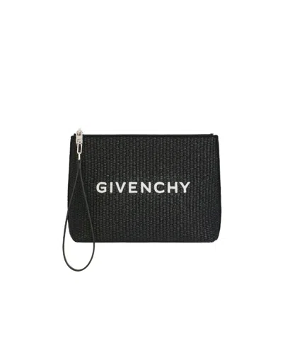 Givenchy Logo-print Raffia Clutch Bag In Black
