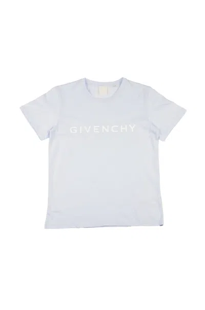Givenchy Kids' Logo Print Regular T-shirt In Blu Cielo
