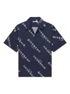 Givenchy Convertible-collar Logo-print Silk-twill Shirt In Blue
