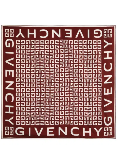Givenchy Logo-print Silk-satin Scarf In Brown