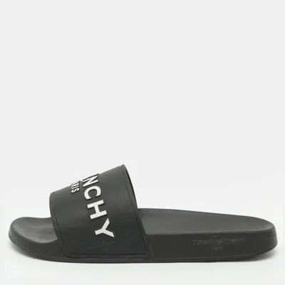 Pre-owned Givenchy Logo Print Size 41 Black Rubber Flat Sandals