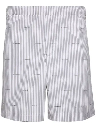 Givenchy Striped Shorts With Logo Signatures In Grey