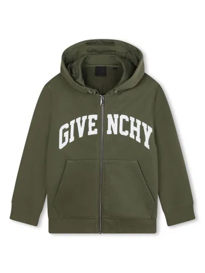 Givenchy Kids' Logo-print Zip-up Cardigan In Green