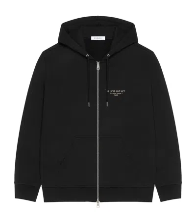 Givenchy Logo Stamp Zip-up Hooded Sweatshirt In Black