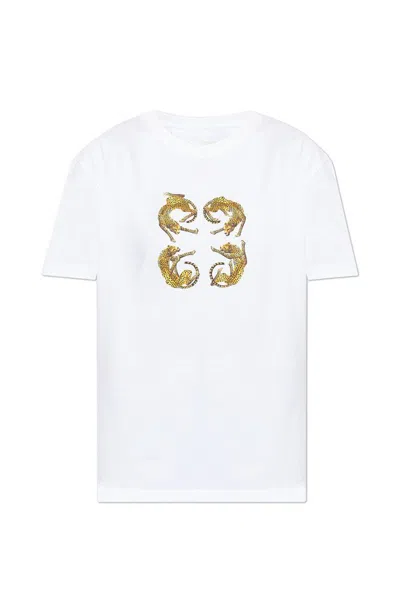Givenchy T-shirt In Cotton With 4g Leopard Print In White