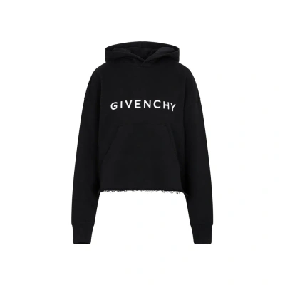 Givenchy Black Brushed Cotton Cropped Hoodie In Negro