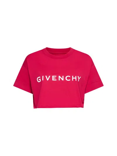 Givenchy Logo Printed Cropped T In Raspberry