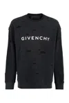 Givenchy Logo Printed Distressed Crewneck Sweatshirt In Black
