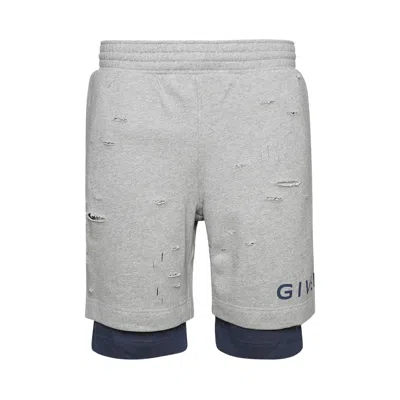 Pre-owned Givenchy Logo Printed Distressed Shorts 'grey/blue' | Men's Size M