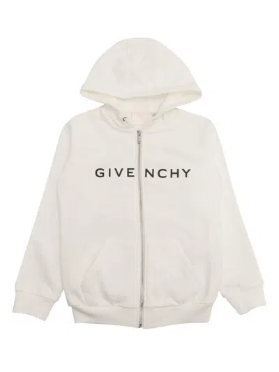 Givenchy Kids' Logo-printed Drawstring Zip-up Hoodie In Neutral