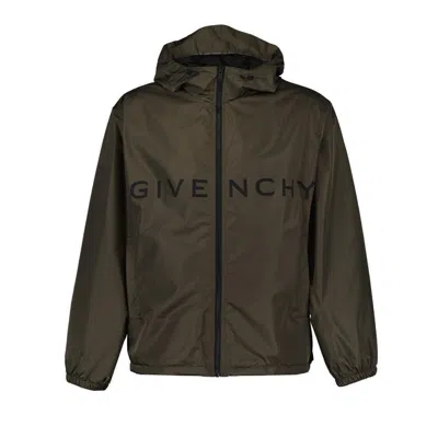 Givenchy Logo Printed Hooded Windbreaker In Green
