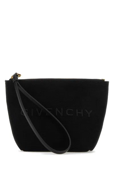 Givenchy Logo Printed Zipped Clutch Bag In Black