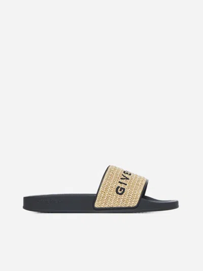 Givenchy Logo Raffia Slide Flat Sandals In Beige