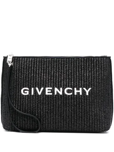 Givenchy Logo Raffia Clutch In Black