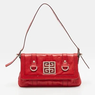 Pre-owned Givenchy Logo Red Leather Flap Bag