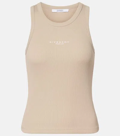 Givenchy Logo Ribbed-knit Cotton Jersey Tank Top In Neutral