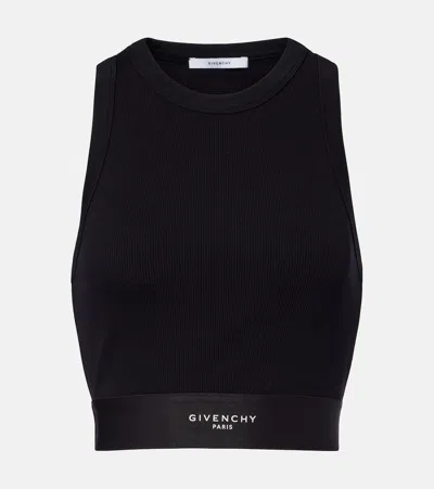 Givenchy Logo Ribbed-knit Cropped Cotton Tank Top In Black