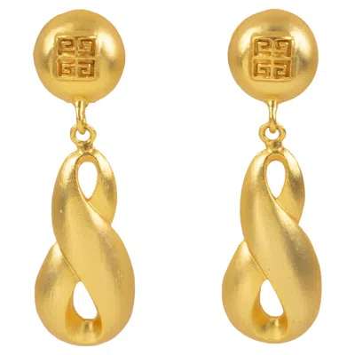 Pre-owned Givenchy Logo Satin Gilt Metal Dangle Clip Earrings In Multi