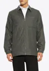 Givenchy Logo Signature Zip-up Wool Shirt In Gray