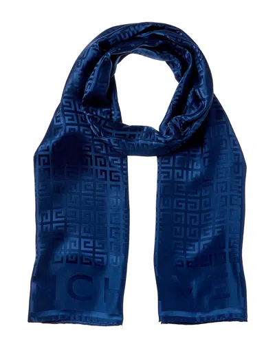 Givenchy Logo Silk Scarf In Blue
