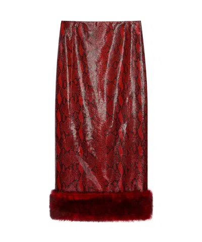 Givenchy Skirt In Python Print Leather And Fur In Burgundy/red