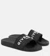 Givenchy 4g Leather-trimmed Embroidered Raffia Slides In Black