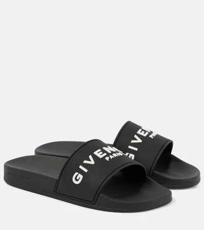 Givenchy 4g Leather-trimmed Embroidered Raffia Slides In Black