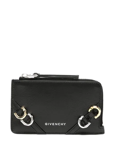 Givenchy Voyou Zip Card Holder In Tumbled Leather In Schwarz