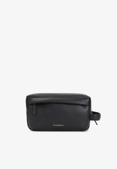 Givenchy Logo Stamped Calf Leather Toiletry Pouch In Black