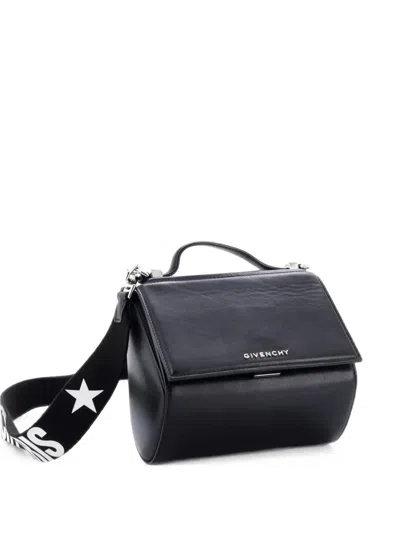 Pre-owned Givenchy Logo Strap Pandora Box Bag Leather Mini Crossbody Bag In Black