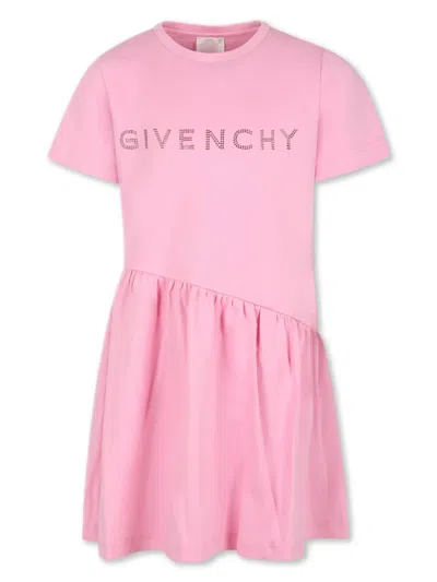 Givenchy Kids' Logo-studded Cotton Dress In Pink