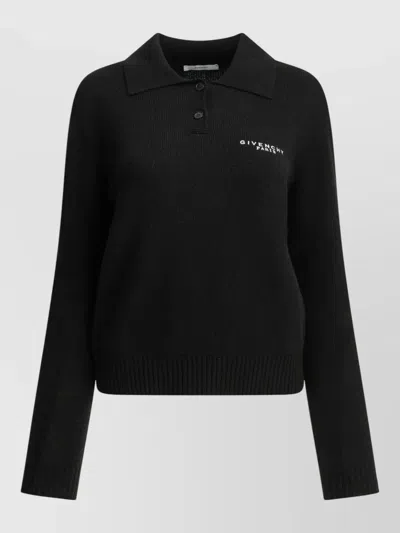 Givenchy Logo Sweater Polo Collar Ribbed Cuffs In Black