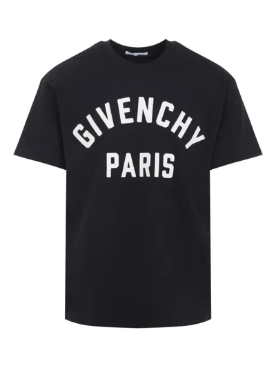 Givenchy Men Black Crewneck T-shirt With Maxi Logo Lettering On The Front In Cotton Man