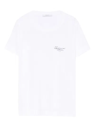 Givenchy White Crew Neck T-shirt With Logo On Front And Back In Cotton Woman In Gray