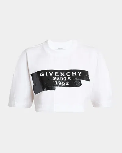 Givenchy Logo Tape Cropped Cocoon Tee In White