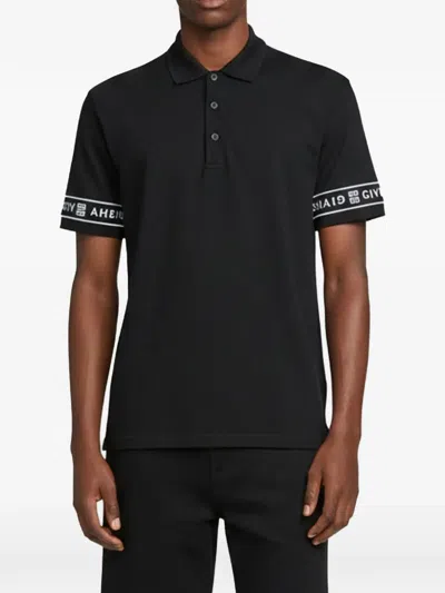 Pre-owned Givenchy Logo Tape Pique Knit Polo Shirt In Black