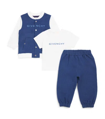 Givenchy Kids' Logo Trousers, Cardigan And Top Set In Blue