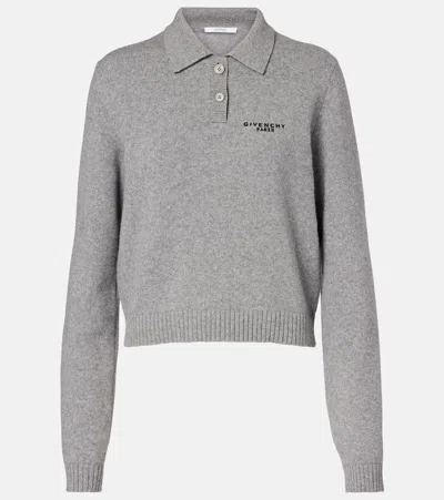 Givenchy Logo Wool And Cashmere Polo Sweater In Gray