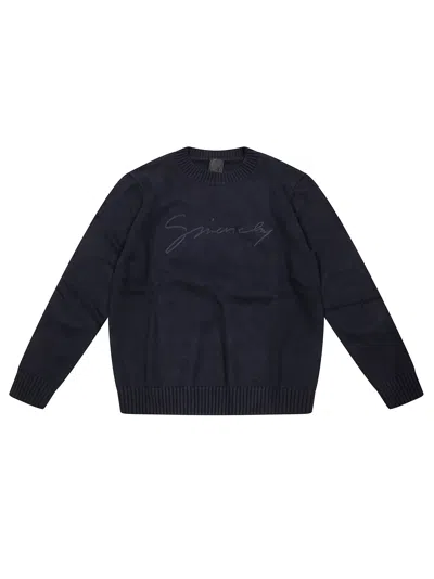 Givenchy Logo Wool And Cashmere Sweater In Blue