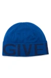 Givenchy Logo Wool Beanie In Blue